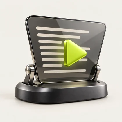 A glass reading screen and a lime play button